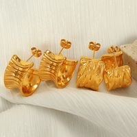 1 Pair Simple Style C Shape Water Droplets Pleated 304 Stainless Steel 18K Gold Plated Ear Studs main image 7
