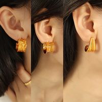 1 Pair Simple Style C Shape Water Droplets Pleated 304 Stainless Steel 18K Gold Plated Ear Studs main image 8