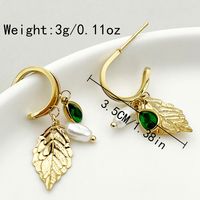1 Pair Elegant Simple Style Classic Style Leaves Plating Hollow Out Inlay 304 Stainless Steel Natural Stone Pearl 14K Gold Plated Drop Earrings sku image 1