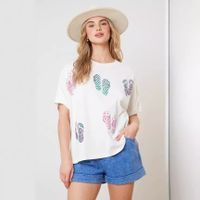 Women's T-shirt Short Sleeve T-Shirts Sequins Simple Style Slippers main image 4