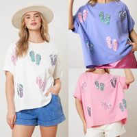 Women's T-shirt Short Sleeve T-Shirts Sequins Simple Style Slippers main image 1
