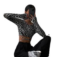 Women's Wrap Crop Top Long Sleeve T-Shirts Patchwork Streetwear Zebra main image 2