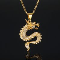 Europe And America Cross Border Hip Hop New Arrival Twelve Zodiac Dragon Pendant Chinese Style Gold-Plated Full Diamond Pendant Men's And Women's Sweater Chains main image 1