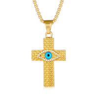 European And American Cross-Border Popular Hip Hop Hiphop Jewelry Titanium Steel Gold-Plated Diamond-Embedded Evil Eye Cross Pendant Necklace sku image 4