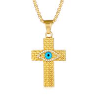 Européen Et Américain Transfrontalier Populaire Hip Hop Hiphop Bijoux En Acier Titane Plaqué Or Diamant Intégré Mauvais Œil Croix Pendentif Collier sku image 4