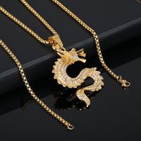 Europe And America Cross Border Hip Hop New Arrival Twelve Zodiac Dragon Pendant Chinese Style Gold-Plated Full Diamond Pendant Men's And Women's Sweater Chains main image 4