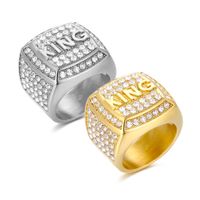Hip-Hop Modern Style Classic Style Letter Titanium Steel Plating Inlay Rhinestones 18K Gold Plated Unisex Rings main image 6