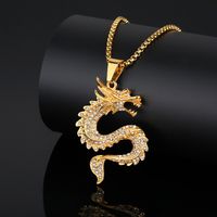 Europe And America Cross Border Hip Hop New Arrival Twelve Zodiac Dragon Pendant Chinese Style Gold-Plated Full Diamond Pendant Men's And Women's Sweater Chains main image 3