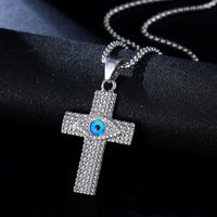 European And American Cross-Border Popular Hip Hop Hiphop Jewelry Titanium Steel Gold-Plated Diamond-Embedded Evil Eye Cross Pendant Necklace main image 4