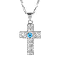 European And American Cross-Border Popular Hip Hop Hiphop Jewelry Titanium Steel Gold-Plated Diamond-Embedded Evil Eye Cross Pendant Necklace sku image 3