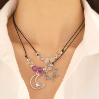 Wholesale Jewelry Hip-Hop Simple Style Sun Moon Alloy Rope Beaded Pendant Necklace main image 1