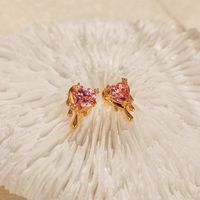 1 Pair Sweet Heart Shape Plating Copper Zircon 18K Gold Plated Ear Studs main image 5