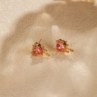 1 Pair Sweet Heart Shape Plating Copper Zircon 18K Gold Plated Ear Studs main image 4