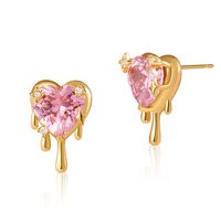 1 Pair Sweet Heart Shape Plating Copper Zircon 18K Gold Plated Ear Studs sku image 1