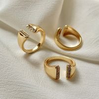 Copper 18K Gold Plated Simple Style Classic Style Plating Inlay Solid Color Zircon Open Rings main image 4