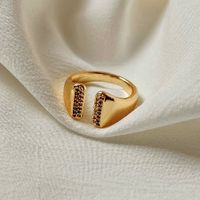 Kupfer 18 Karat Vergoldet Einfacher Stil Klassischer Stil Überzug Inlay Einfarbig Zirkon Offener Ring sku image 1