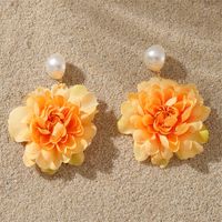1 Pair Sweet Simple Style Flower Pearl Cloth Drop Earrings sku image 2