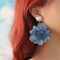 1 Pair Sweet Simple Style Flower Pearl Cloth Drop Earrings main image 5