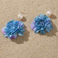 1 Pair Sweet Simple Style Flower Pearl Cloth Drop Earrings sku image 3