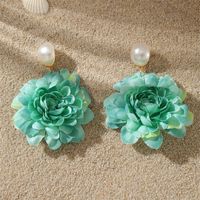1 Pair Sweet Simple Style Flower Pearl Cloth Drop Earrings sku image 4