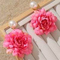 1 Paar Süss Einfacher Stil Blume Perle Tuch Tropfenohrringe main image 7