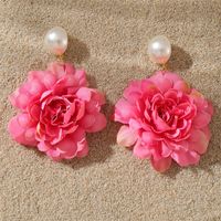 1 Pair Sweet Simple Style Flower Pearl Cloth Drop Earrings sku image 5