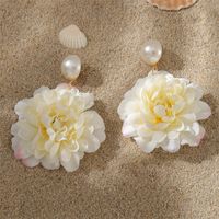 1 Pair Sweet Simple Style Flower Pearl Cloth Drop Earrings sku image 6