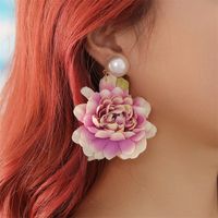 1 Pair Sweet Simple Style Flower Pearl Cloth Drop Earrings main image 9