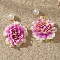 1 Pair Sweet Simple Style Flower Pearl Cloth Drop Earrings sku image 7
