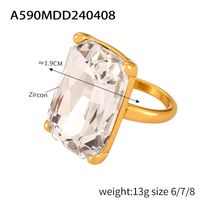 Casual Simple Style Commute Round Rectangle 304 Stainless Steel 18K Gold Plated Rhinestones Zircon Open Rings Rings In Bulk main image 4