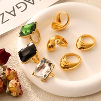 Casual Simple Style Commute Round Rectangle 304 Stainless Steel 18K Gold Plated Rhinestones Zircon Open Rings Rings In Bulk main image 6