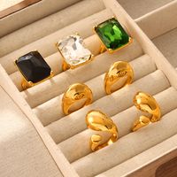 Casual Simple Style Commute Round Rectangle 304 Stainless Steel 18K Gold Plated Rhinestones Zircon Open Rings Rings In Bulk main image 1