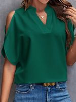 Femmes T-Shirt Manche Courte Blouses Élégant Entreprise Couleur Unie main image 11