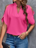 Femmes T-Shirt Manche Courte Blouses Élégant Entreprise Couleur Unie main image 7