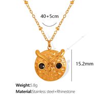 Acier Au Titane Plaqué Or 18K Élégant Dame Style Classique Placage Incruster Géométrique Hibou Strass Des Boucles D'Oreilles Collier main image 2