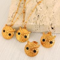 Titanium Steel 18K Gold Plated Elegant Lady Classic Style Plating Inlay Geometric Owl Rhinestones Earrings Necklace main image 5