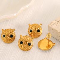 Acier Au Titane Plaqué Or 18K Élégant Dame Style Classique Placage Incruster Géométrique Hibou Strass Des Boucles D'Oreilles Collier main image 6