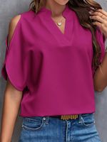 Femmes T-Shirt Manche Courte Blouses Élégant Entreprise Couleur Unie main image 10