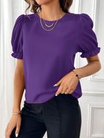 Femmes T-Shirt Manche Courte Blouses Élégant Couleur Unie main image 5