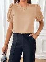 Femmes T-Shirt Manche Courte Blouses Élégant Couleur Unie main image 8