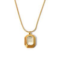 304 Stainless Steel 18K Gold Plated Simple Style Classic Style Polishing Inlay Rectangle Glass Stone Pendant Necklace main image 8
