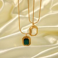 304 Stainless Steel 18K Gold Plated Simple Style Classic Style Polishing Inlay Rectangle Glass Stone Pendant Necklace main image 1