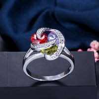 Copper Rhodium Plated Romantic Plating Inlay Round Artificial Gemstones Rings main image 4