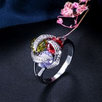 Copper Rhodium Plated Romantic Plating Inlay Round Artificial Gemstones Rings sku image 2