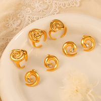 304 Stainless Steel 18K Gold Plated Casual Elegant Simple Style Plating Inlay Spiral Rhinestones Rings Earrings main image 6