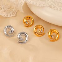 304 Stainless Steel 18K Gold Plated Casual Elegant Simple Style Plating Inlay Spiral Rhinestones Rings Earrings main image 8