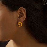 304 Stainless Steel 18K Gold Plated Casual Elegant Simple Style Plating Inlay Spiral Rhinestones Rings Earrings main image 7