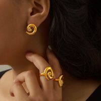 Edelstahl 304 18 Karat Vergoldet Lässig Elegant Einfacher Stil Überzug Inlay Spiral- Strasssteine Ringe Ohrringe main image 9