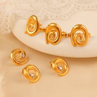 304 Stainless Steel 18K Gold Plated Casual Elegant Simple Style Plating Inlay Spiral Rhinestones Rings Earrings main image 10