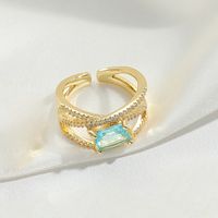 Copper Vintage Style Simple Style Commute Inlay Square Zircon Open Rings sku image 6